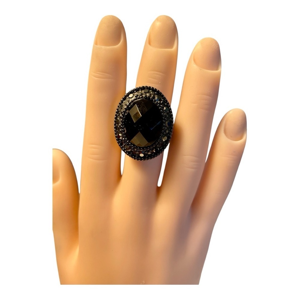 Premier Designs Hematite Cocktail Ring Black Tie Gunmetal Large Faceted Stone 25$